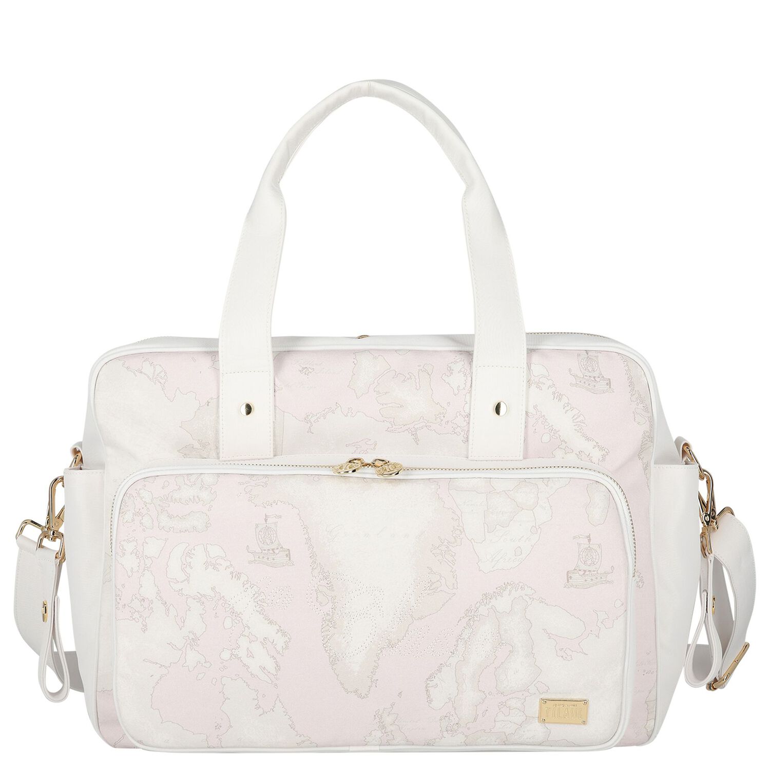 White & Pink Geo Map Baby Changing Bag, 2, hi-res