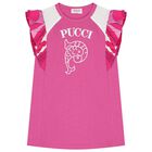 Girls Pink & White Logo Ruffled Dress, 2, hi-res