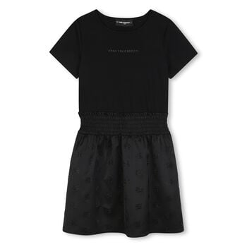 Mini Me Girls Black Logo Rhinestone Dress