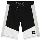 Younger Boys Black & White Logo Shorts, 1, hi-res