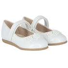 Younger Girls White Patent Flower Ballerina Shoes, 1, hi-res