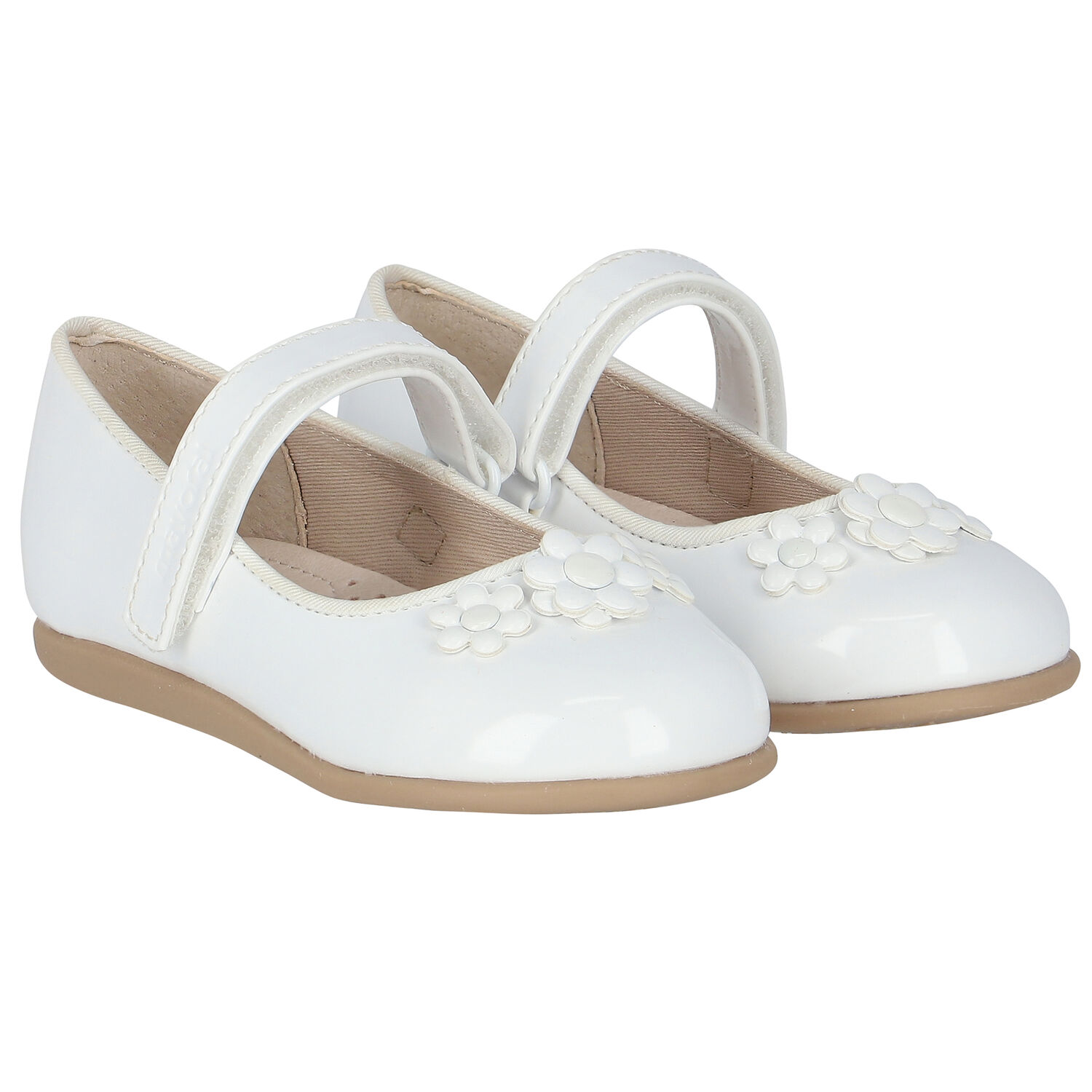 Younger Girls White Patent Flower Ballerina Shoes, 1, hi-res