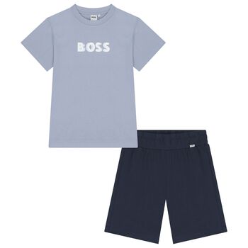 Boys Blue & Navy Blue Logo Shorts Set