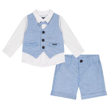 Yonger Boys White & Blue Logo Shorts Set
