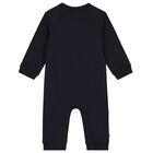 Baby Boys Navy Blue Logo Romper, 1, hi-res
