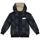 Black & Beige Logo Reversible Puffer Jacket, 1, hi-res