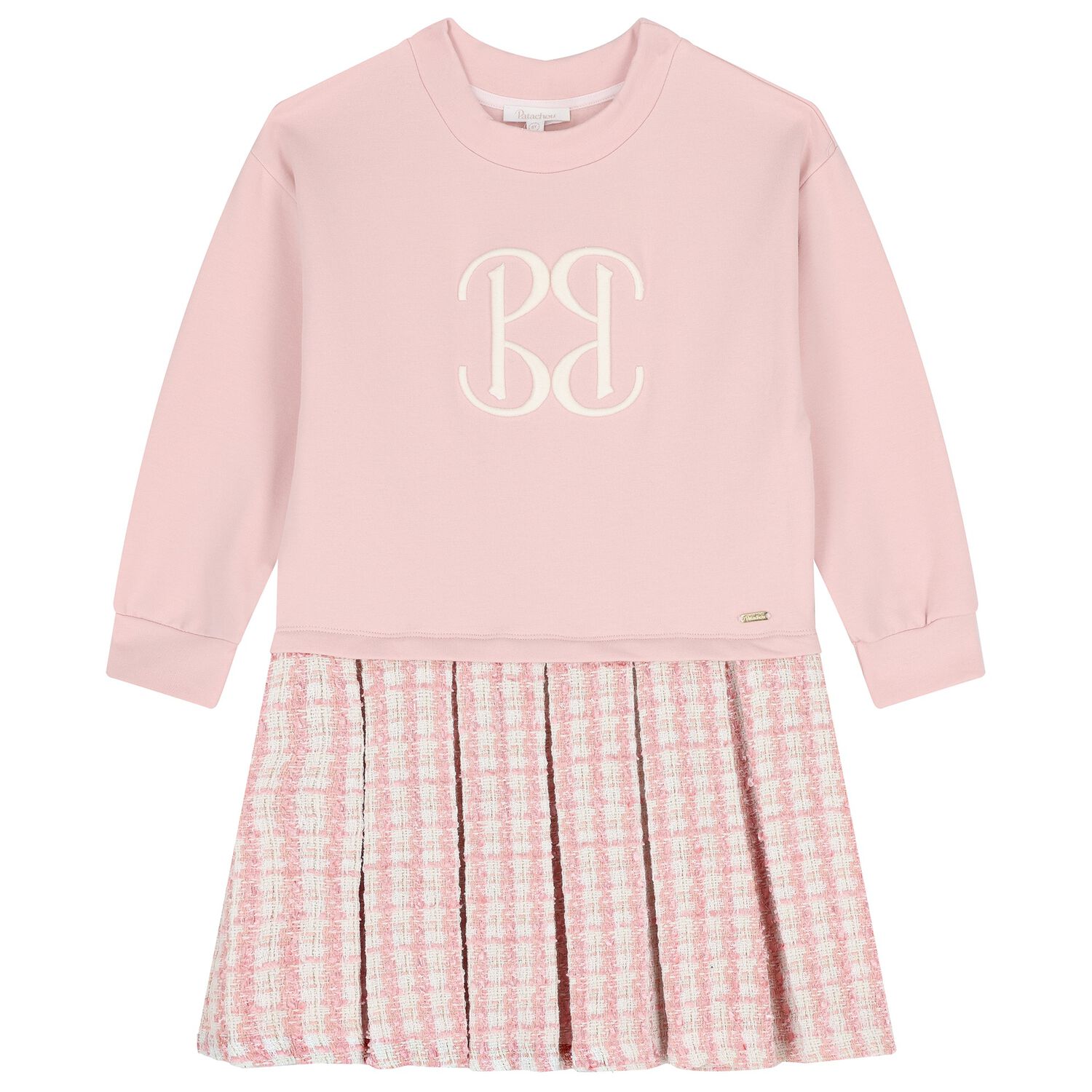 Girls Pink Tweed Sweatshirt Dress, 1, hi-res