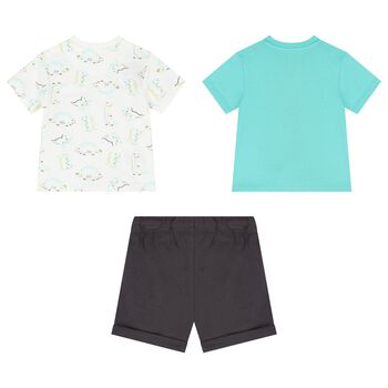Younger Boys Ivory, Aqua & Grey Shorts Set