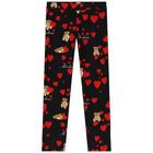 Girls Black Teddy Bear & Hearts Leggings, 1, hi-res