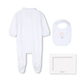 Baby Boys White & Blue Toile de Jouy Babygrow Gift Set
