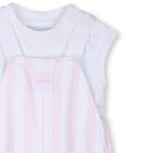Baby Girls White & Pink Striped Logo Dungaree Set, 1, hi-res