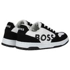 Boys Black & White Logo Trainers, 1, hi-res