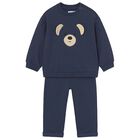Younger Navy Blue Teddy Bear Tracksuit, 1, hi-res