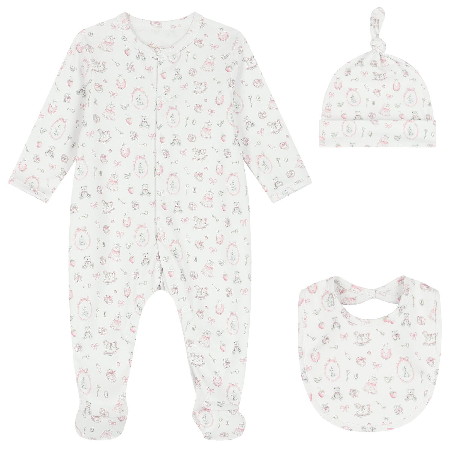 Baby Girls White & Pink Babygrow Set, 1, hi-res