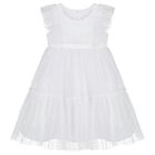 Girls White Polka Dot Tulle Tiered Dress, 1, hi-res