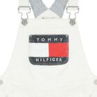 Girls White Denim Dungaree Dress, 1, hi-res