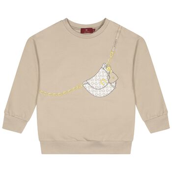 Girls Beige Bag Logo Sweatshirt