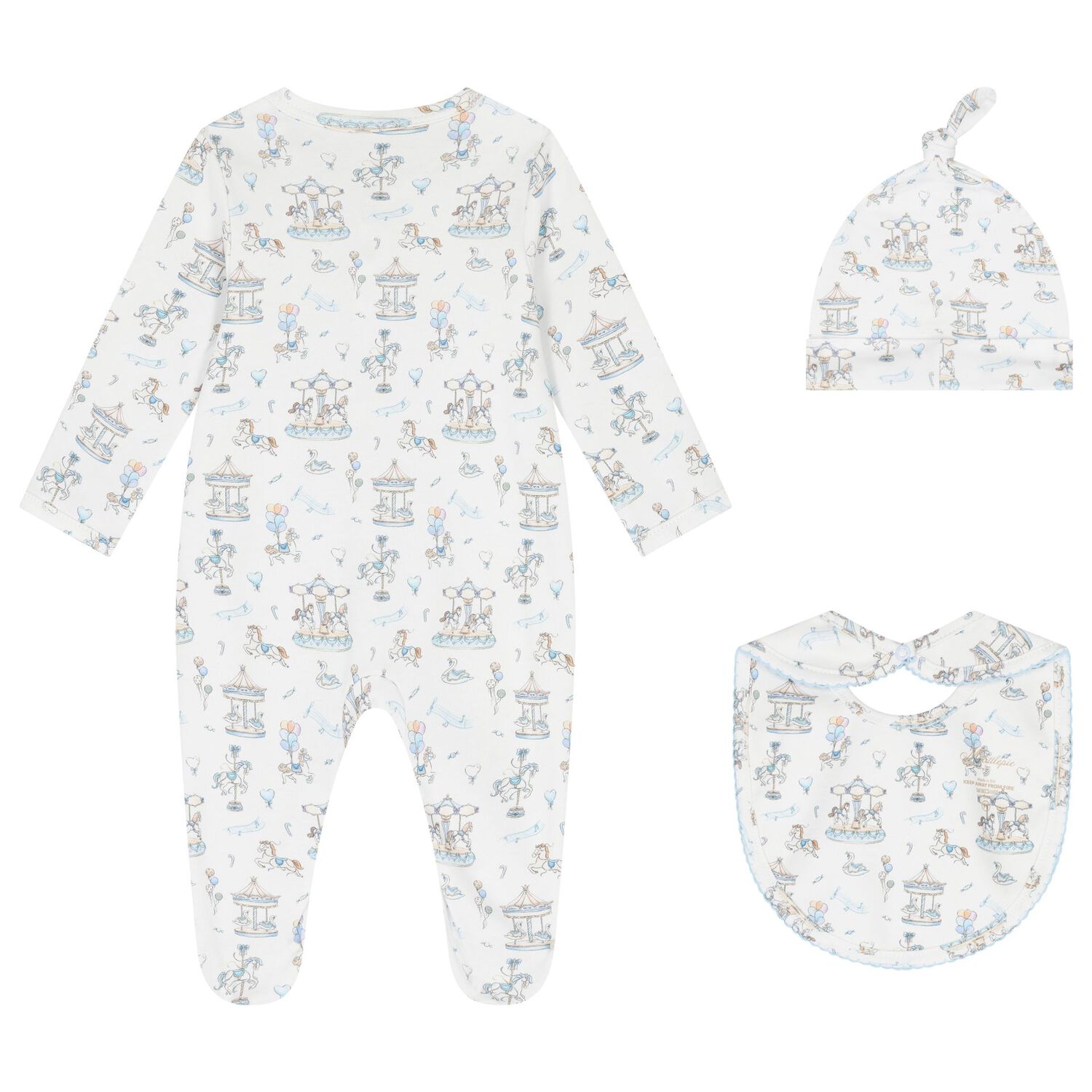 Baby Boys Blue & White Carousel Babygrow Gift Set (3 Piece), 1, hi-res image number null