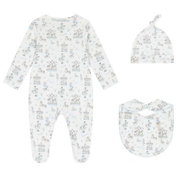 Baby Boys Blue & White Carousel Babygrow Gift Set (3 Piece)