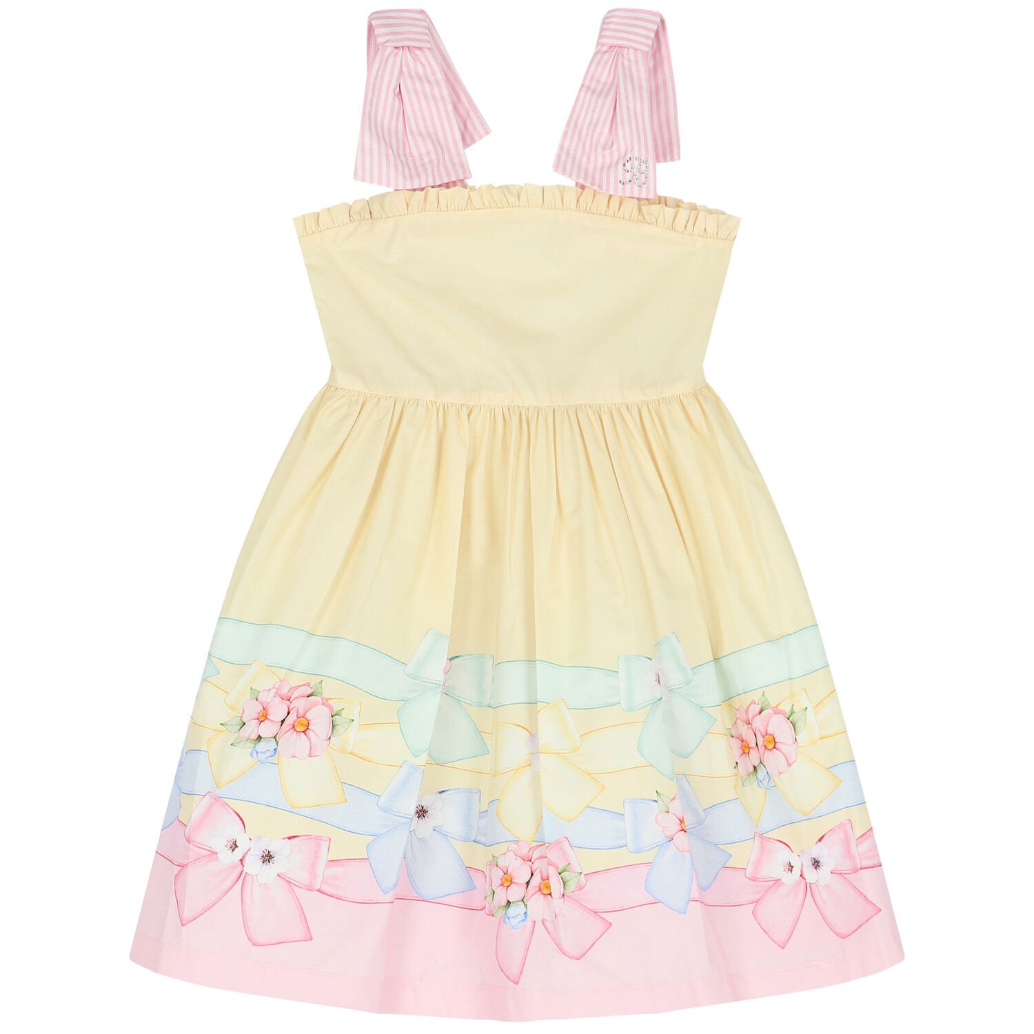 Girls Yellow Floral & Bow Dress, 1, hi-res