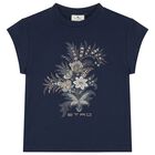 Girls Navy Blue Floral Logo T-Shirt, 3, hi-res