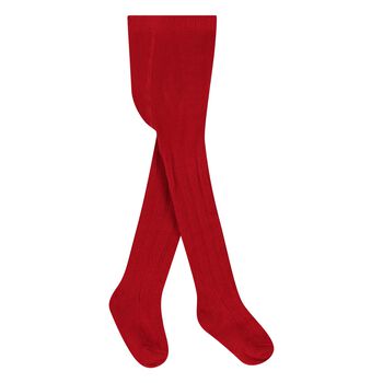 Younger Girls Red Knitted Tights