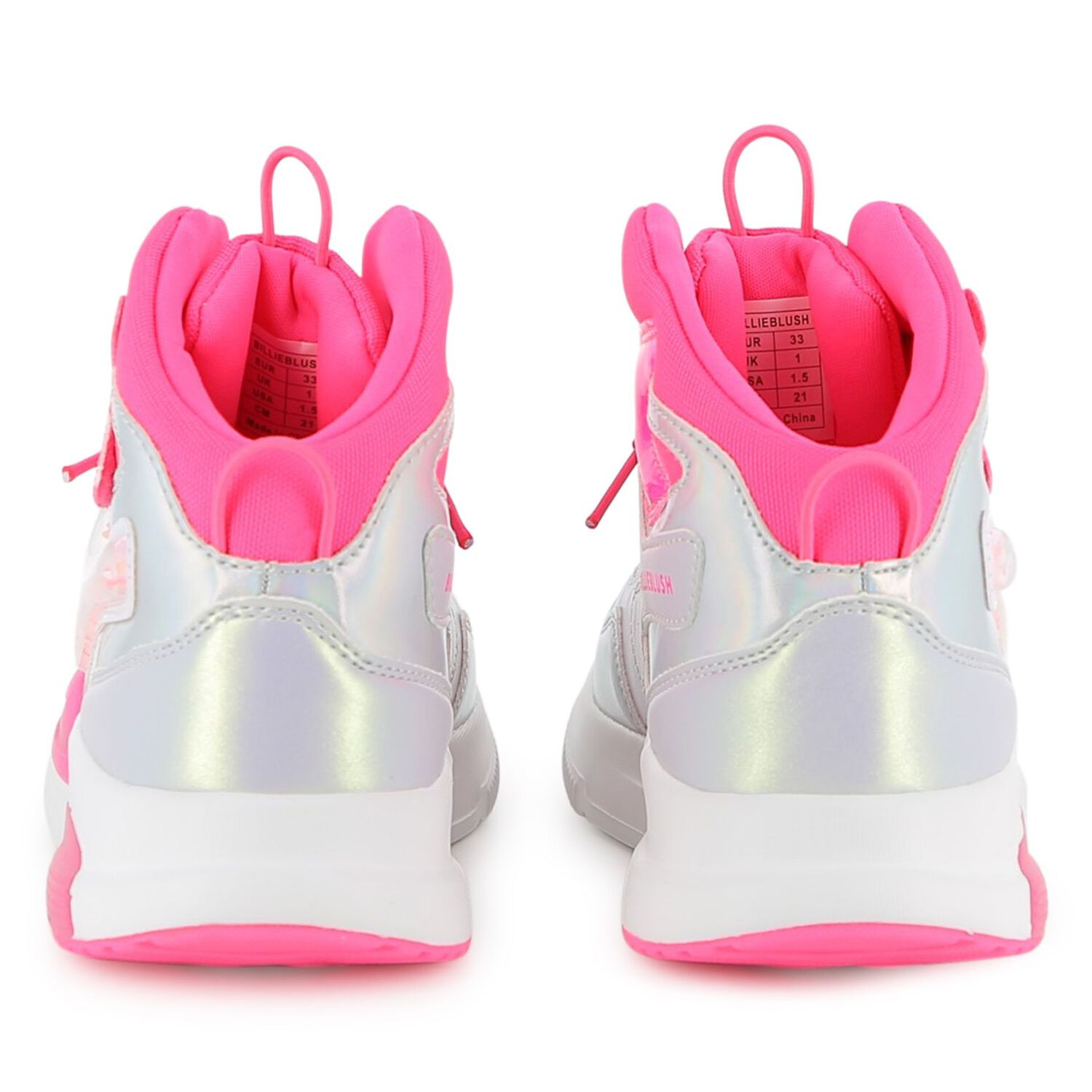 Girls Silver & Pink Faux Leather Trainers, 1, hi-res
