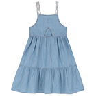 Girls Blue Logo Denim Dress, 1, hi-res