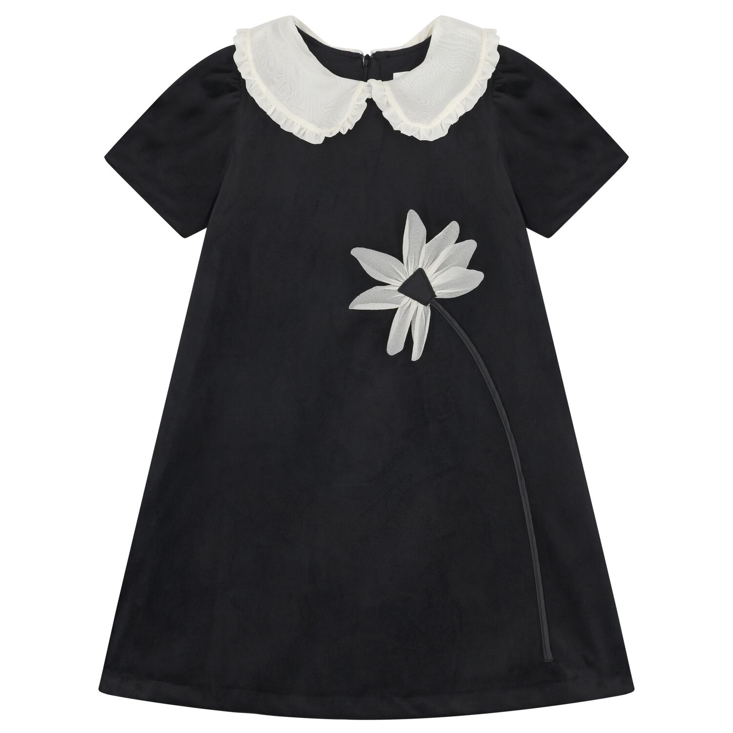 Girls Black & Ivory Floral Dress, 1, hi-res