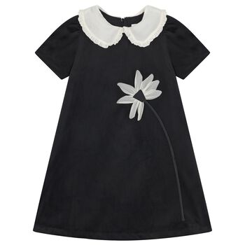 Girls Black & Ivory Floral Dress