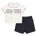 Baby Boys White & Navy Shorts Set, 1, hi-res