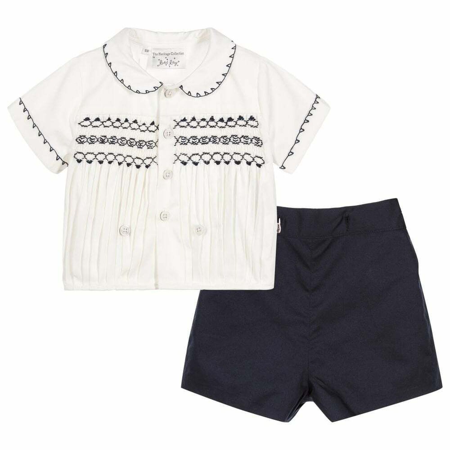 Baby Boys White & Navy Shorts Set, 1, hi-res
