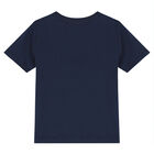 Younger Boys Navy Striped Logo T-Shirt, 1, hi-res