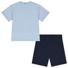 Boys Blue & Navy Blue Logo Shorts Set, 1, hi-res