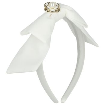 Girls White Chiffon Bow Headband