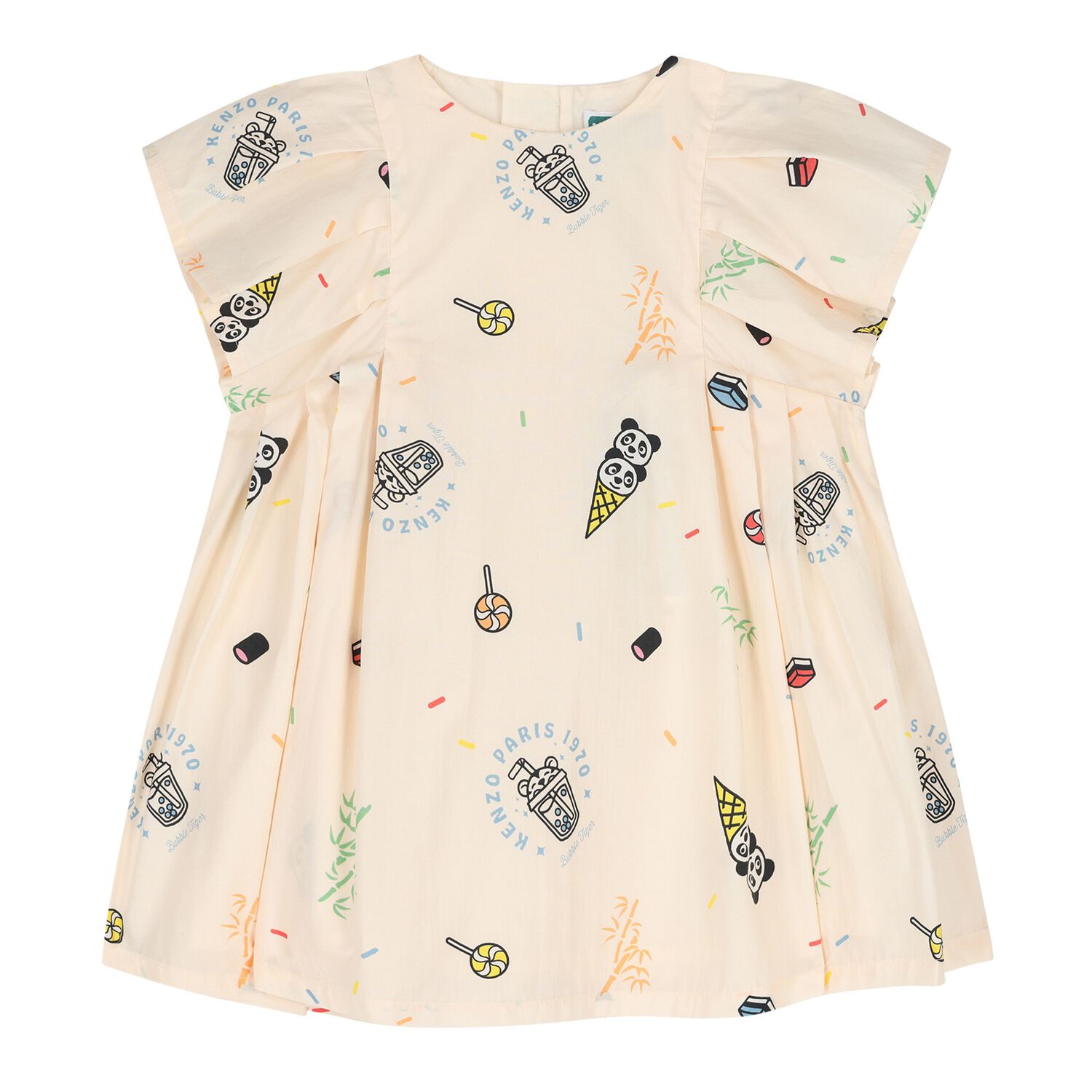 Baby Girls Beige Logo Dress, 1, hi-res