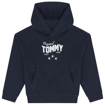 Girls Navy Blue Logo Hooded Top
