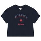 Girls Navy Blue Rhinestone Logo T-Shirt, 1, hi-res