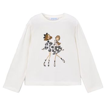 Girls White Long Sleeve Top