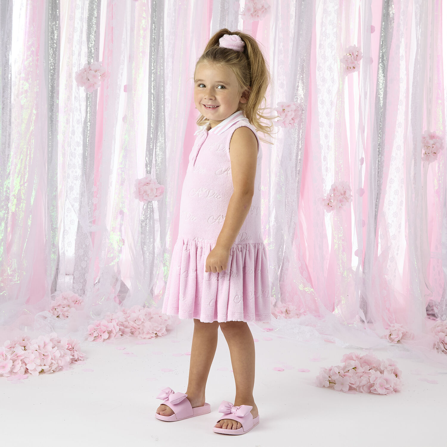 Girls Pink Bow Sliders, 1, hi-res image number null
