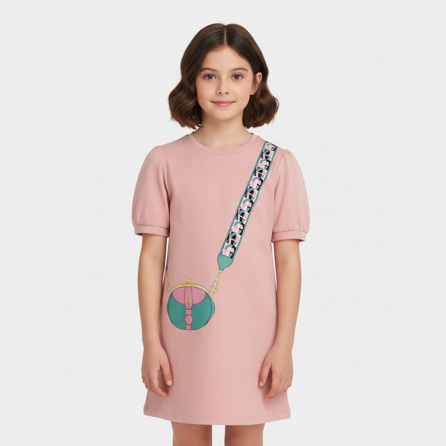 Girls Pink Logo Bag Dress, 2, hi-res