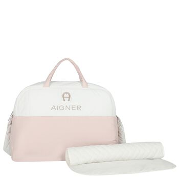 White & Beige Logo Baby Changing Bag
