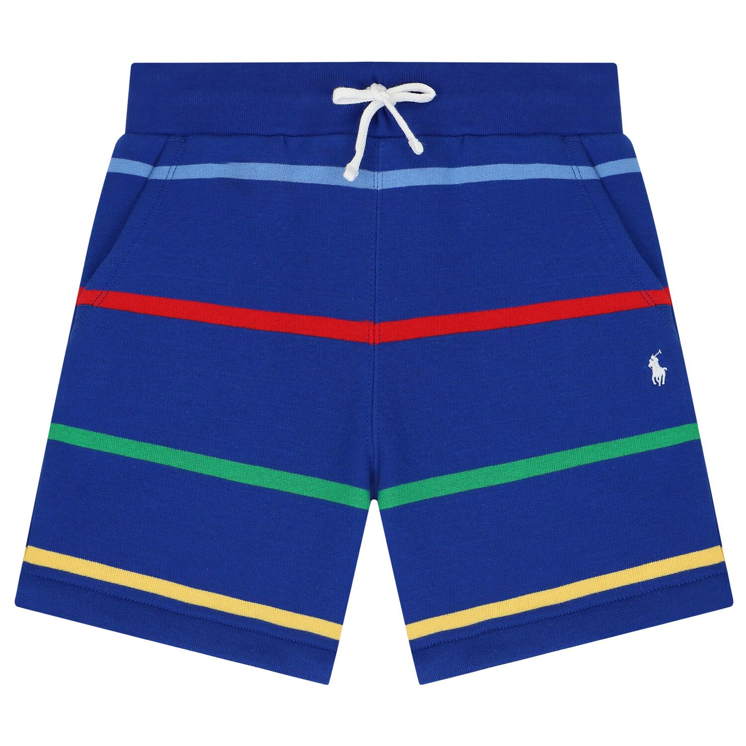 Boys Blue Logo Striped Shorts, 1, hi-res