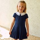 Girls Navy Blue Pleated Dress, 1, hi-res