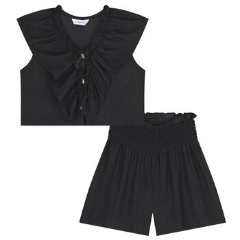 Girls Black Ruffled Shorts Set