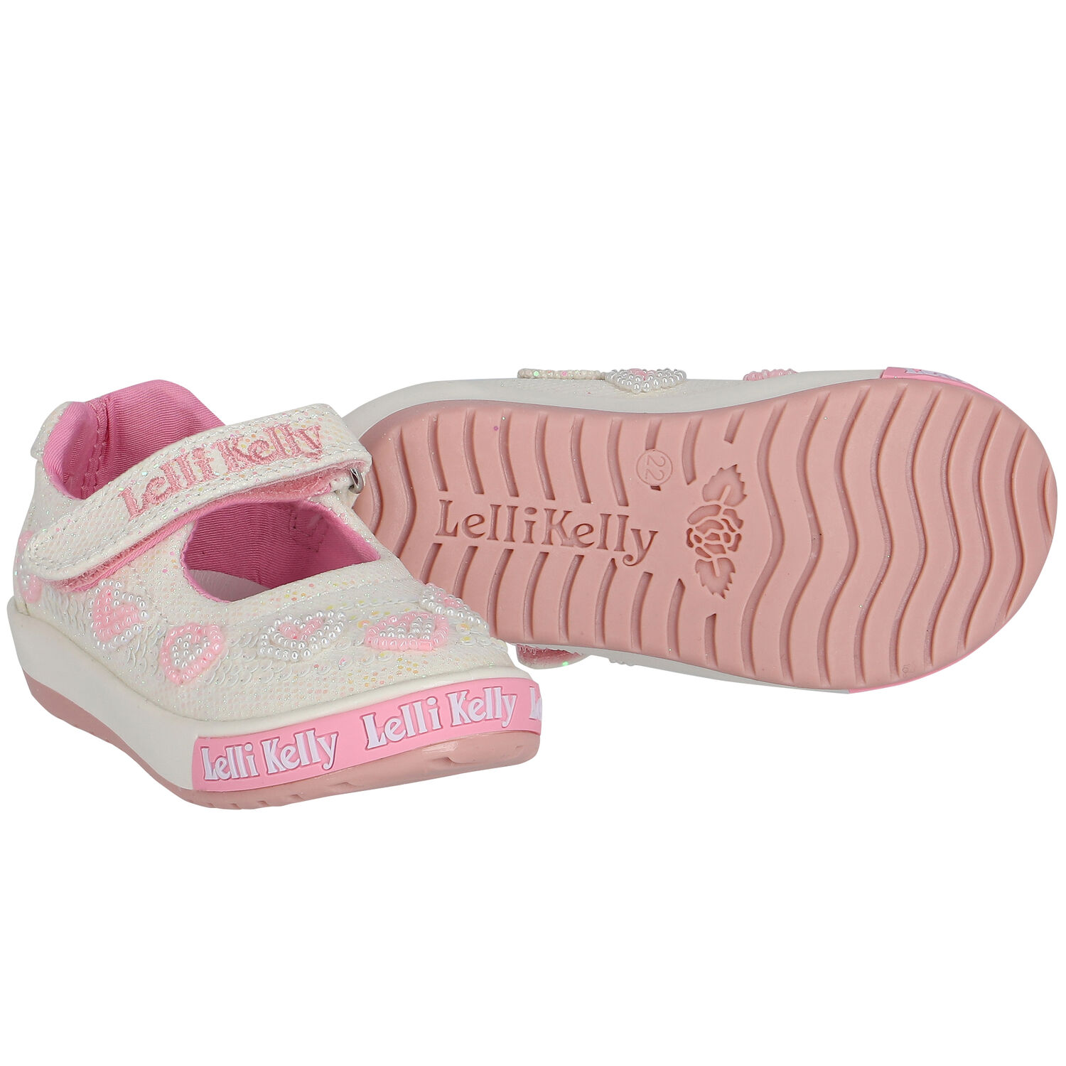 Girls Ivory Iridescent Logo Sequin Shoes, 1, hi-res