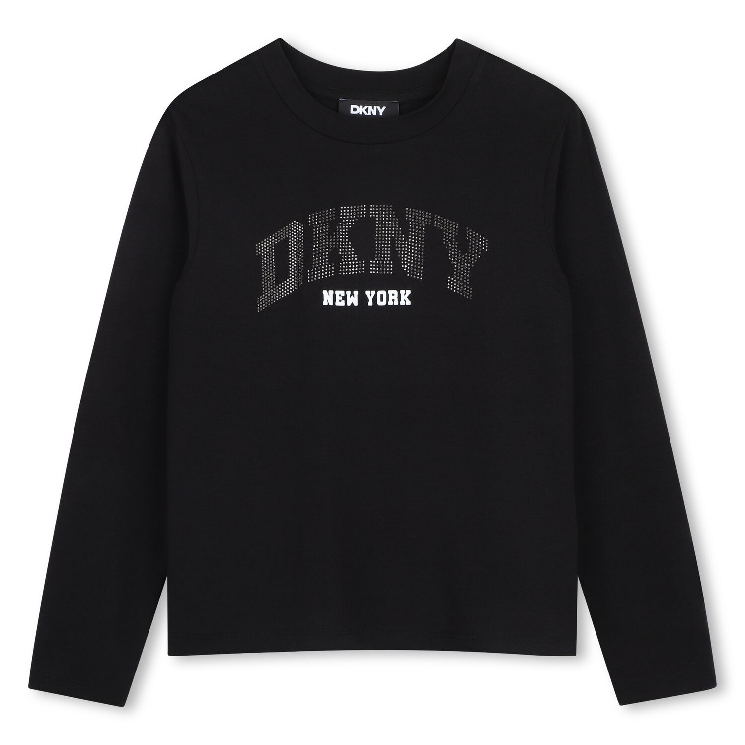 Girls Black Embellished Logo Long Sleeve Top, 1, hi-res