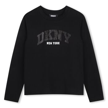 Girls Black Embellished Logo Long Sleeve Top