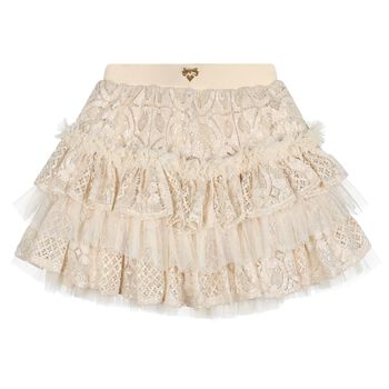 Girls Beige Lace Sequin Tiered Olivia Skirt