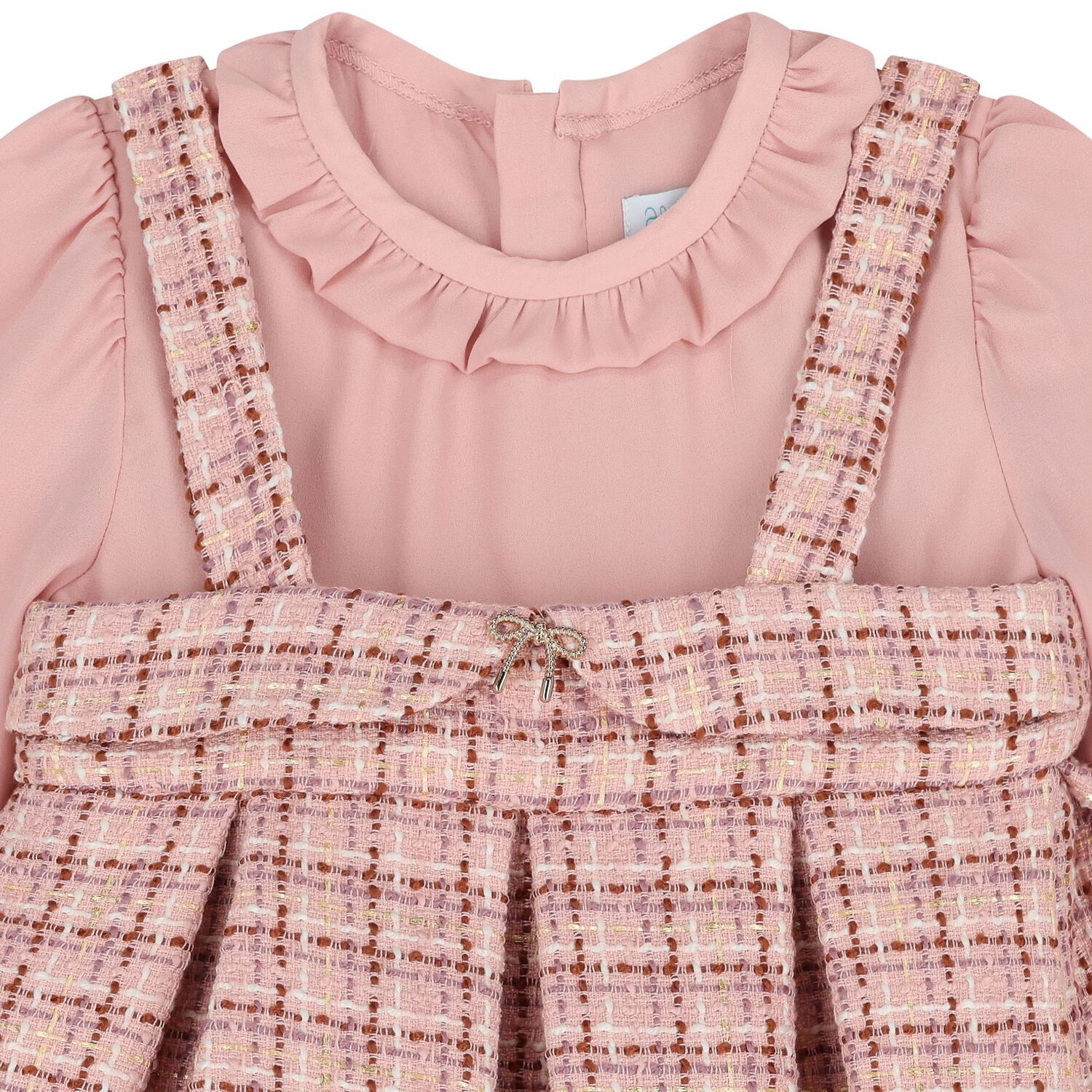 Younger Girls Pink Tweed & Crêpe Chiffon Dress, 1, hi-res